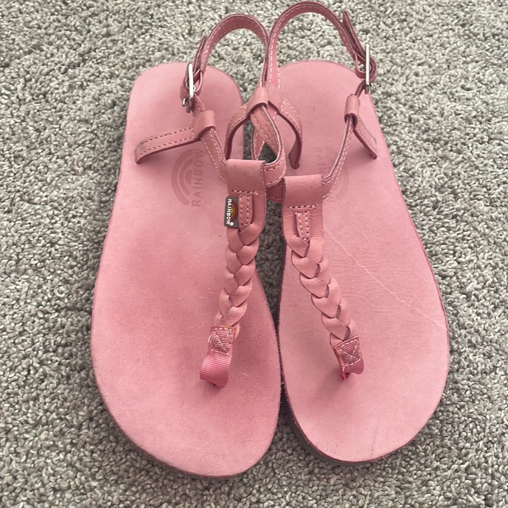 NEW Rainbow pink leather braided t sandal girls size 3/4